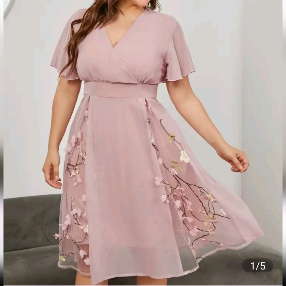 SHEIN Pink Floral Midi Dress